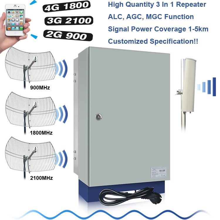2km 900/1800/2100MHz 3-Bands Long Distance Cellular Network Booster 2G 3G 4G Gsm Signal Repeater Cellular Amplifier for Farm